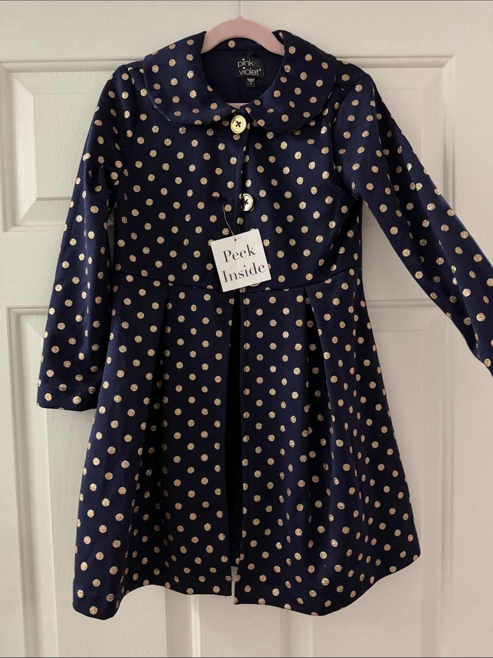 Pink & Violet Navy Coat with Gold Polka Dots size 7